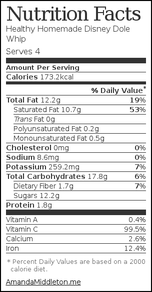 Nutrition label for Healthy Homemade Disney Dole Whip
