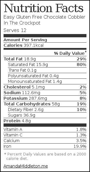 Nutrition label for Easy Gluten Free Chocolate Cobbler In The Crockpot