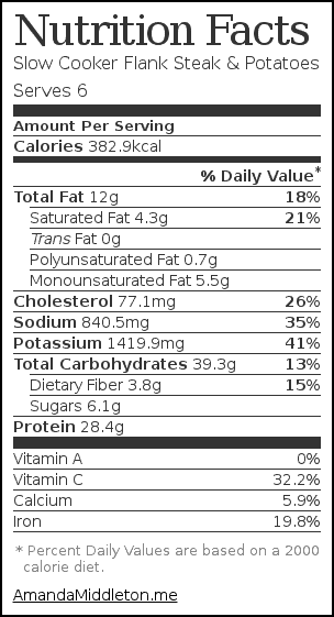 Nutrition label for Slow Cooker Flank Steak & Potatoes